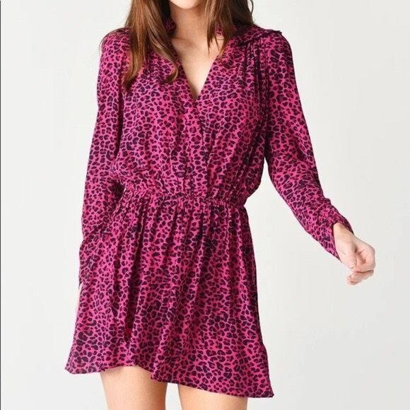 Zadig & Voltaire Size Small Dress Long Sleeve Faux Wrap Animal Print Pink Black - Picture 1 of 11